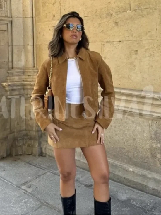 Zara GENUINE SUEDE LEATHER JACKET. Light Camel. Size XXL. New with Tags - Picture 5 of 7